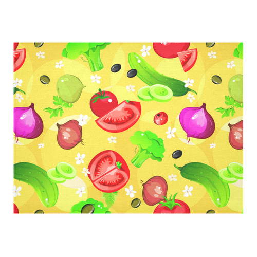 Vegetables Tomatoes Olives Cucumbers Onions Cotton Linen Tablecloth 52"x 70"