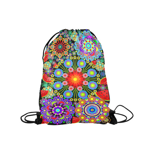 Mandalas and Exotic Fruits Pattern Medium Drawstring Bag Model 1604 (Twin Sides) 13.8"(W) * 18.1"(H)