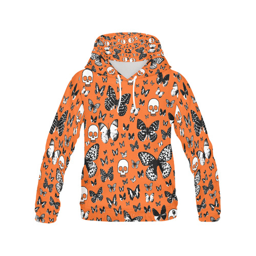 Skulls & Butterflies on Orange All Over Print Hoodie for Men (USA Size) (Model H13)