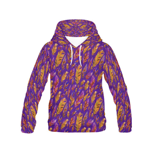 Watercolor Feathers And Dots Pattern Purple All Over Print Hoodie for Women (USA Size) (Model H13)