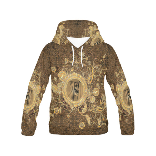 Awesome skull on a button All Over Print Hoodie for Women (USA Size) (Model H13)