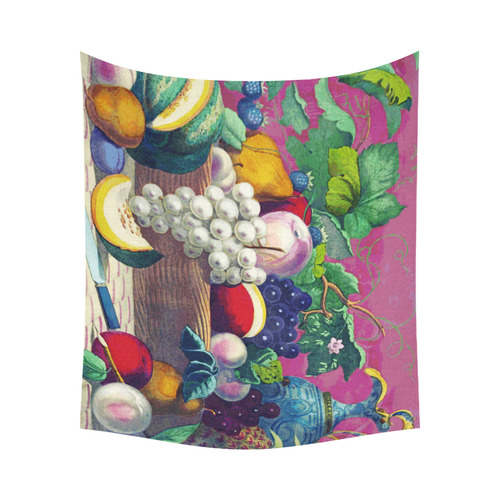 Vintage Fruit Melon Pear Grape Floral Cotton Linen Wall Tapestry 60"x 51"