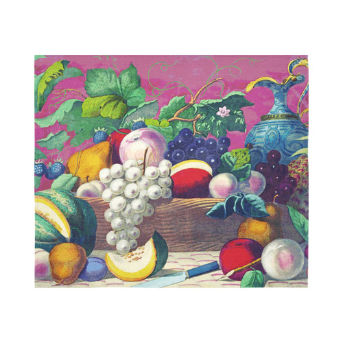 Vintage Fruit Melon Pear Grape Floral Cotton Linen Wall Tapestry 60"x 51"