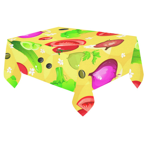 Vegetables Tomatoes Olives Cucumbers Onions Cotton Linen Tablecloth 60"x 84"