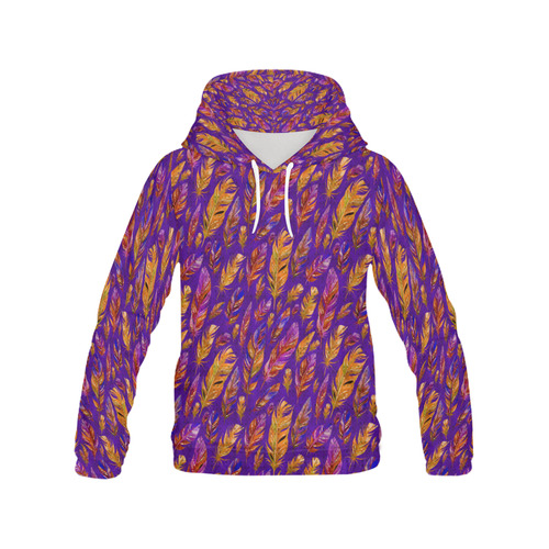Watercolor Feathers And Dots Pattern Purple All Over Print Hoodie for Men (USA Size) (Model H13)