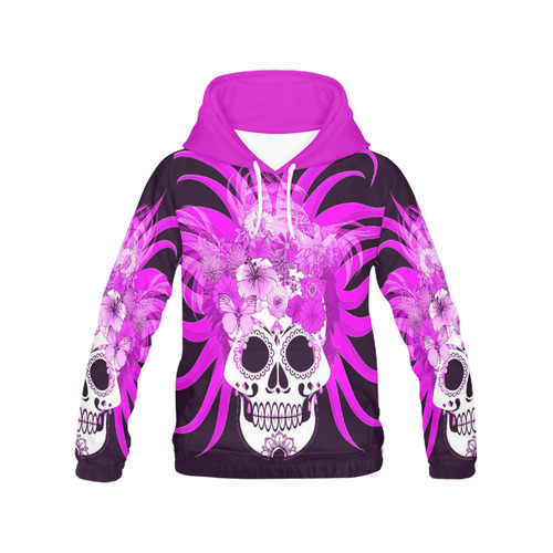 hippie skull,pink All Over Print Hoodie for Women (USA Size) (Model H13)