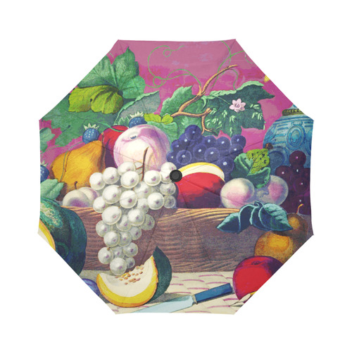 Vintage Fruit Melon Pear Grape Floral Auto-Foldable Umbrella (Model U04)