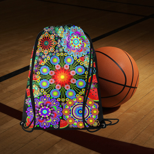 Mandalas and Exotic Fruits Pattern Medium Drawstring Bag Model 1604 (Twin Sides) 13.8"(W) * 18.1"(H)