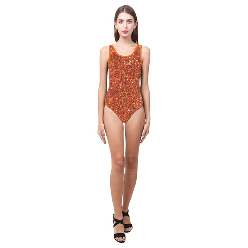 orange glitter Vest One Piece Swimsuit (Model S04)