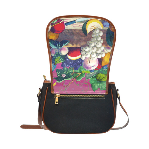 Vintage Fruit Melon Pear Grape Floral Saddle Bag/Small (Model 1649)(Flap Customization)