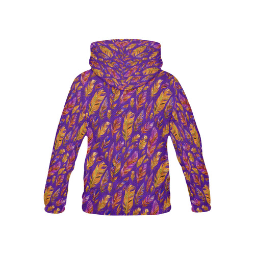 Watercolor Feathers And Dots Pattern Purple All Over Print Hoodie for Kid (USA Size) (Model H13)