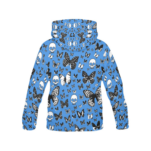 Skulls & Butterflies on Blue All Over Print Hoodie for Men (USA Size) (Model H13)