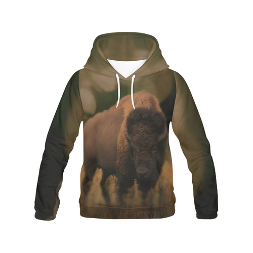 Awesome Powerfull Bison In Wildlife All Over Print Hoodie for Women (USA Size) (Model H13)