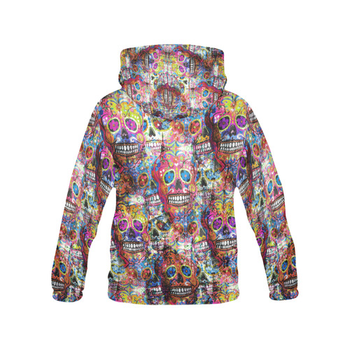 Colorfully Flower Power Skull Grunge Pattern All Over Print Hoodie for Women (USA Size) (Model H13)