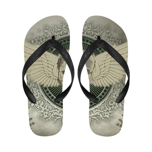 Skull with wings and roses on vintage background