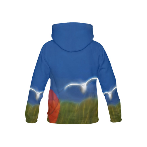 Wonderfull Summer with Seagull and Poppy All Over Print Hoodie for Kid (USA Size) (Model H13)