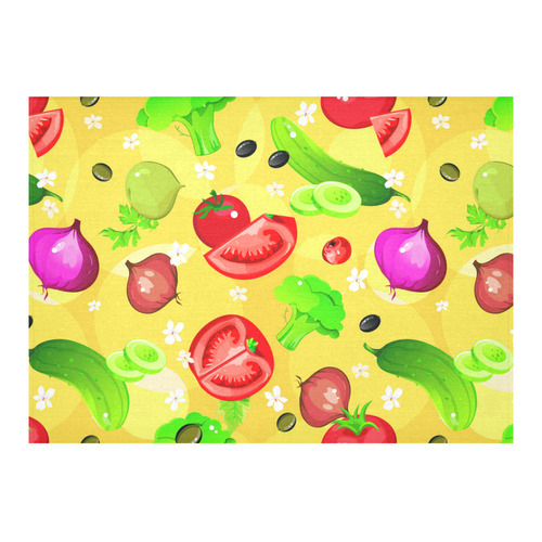 Vegetables Tomatoes Olives Cucumbers Onions Cotton Linen Tablecloth 60"x 84"