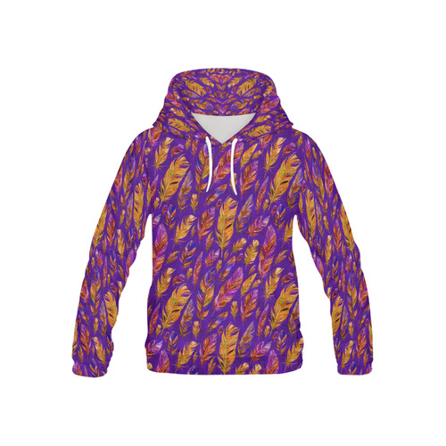 Watercolor Feathers And Dots Pattern Purple All Over Print Hoodie for Kid (USA Size) (Model H13)