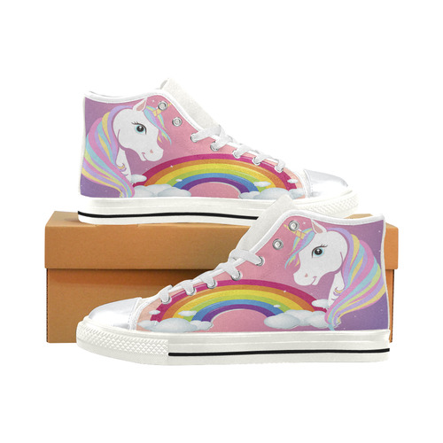 Unicorn Rainbow High Top Canvas Shoes for Kid (Model 017)