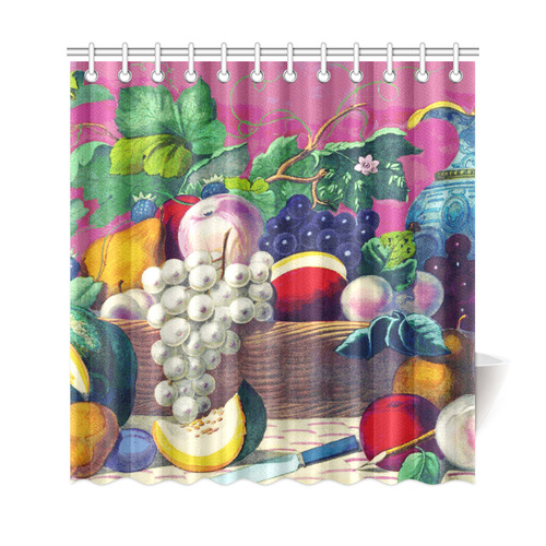 Vintage Fruit Melon Pear Grape Floral Shower Curtain 69"x72"