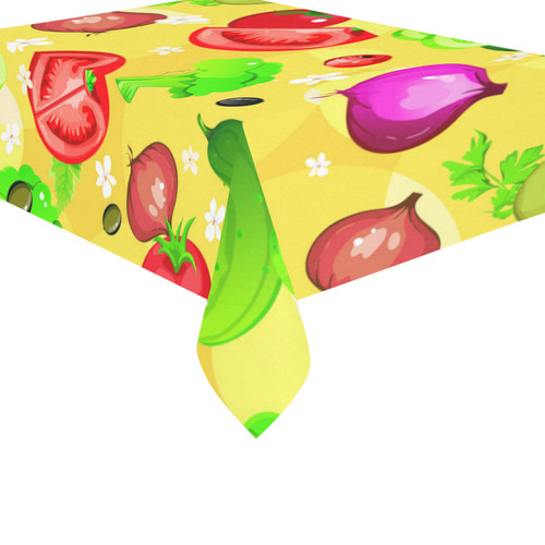 Vegetables Tomatoes Olives Cucumbers Onions Cotton Linen Tablecloth 60"x 84"