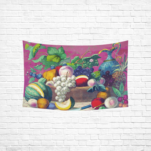 Vintage Fruit Melon Pear Grape Floral Cotton Linen Wall Tapestry 60"x 40"