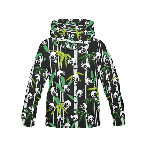Satisfied and Happy Panda Babies on Bamboo All Over Print Hoodie for Women (USA Size) (Model H13)