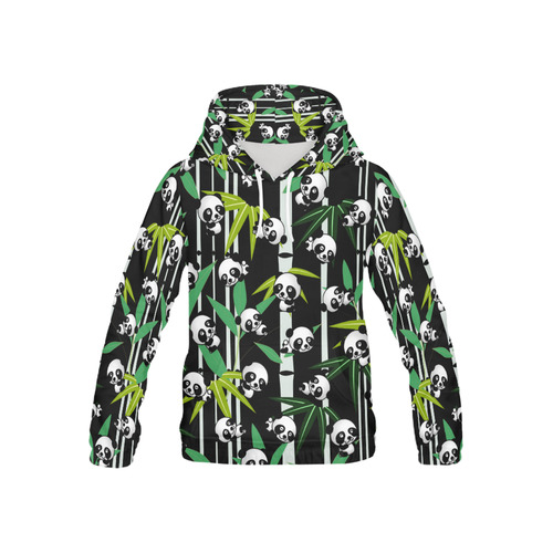 Satisfied and Happy Panda Babies on Bamboo All Over Print Hoodie for Kid (USA Size) (Model H13)