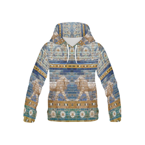 Two Lions And Daisis Mosaic All Over Print Hoodie for Kid (USA Size) (Model H13)