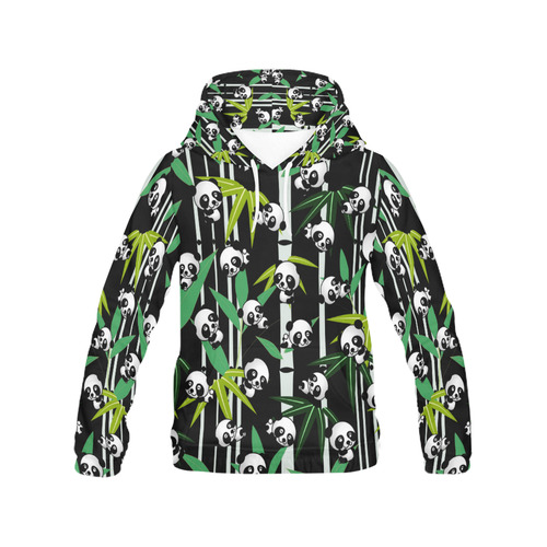 Satisfied and Happy Panda Babies on Bamboo All Over Print Hoodie for Women (USA Size) (Model H13)