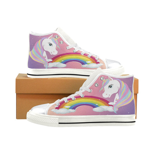 Unicorn Rainbow High Top Canvas Shoes for Kid (Model 017)