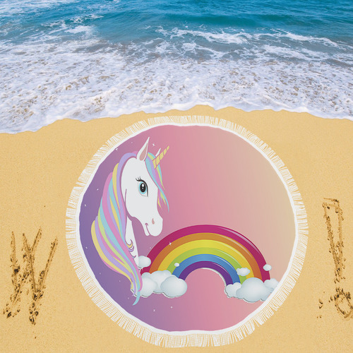 rainbow unicornumbrella Circular Beach Shawl 59"x 59"