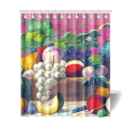 Vintage Fruit Melon Pear Grape Floral Shower Curtain 72"x84"