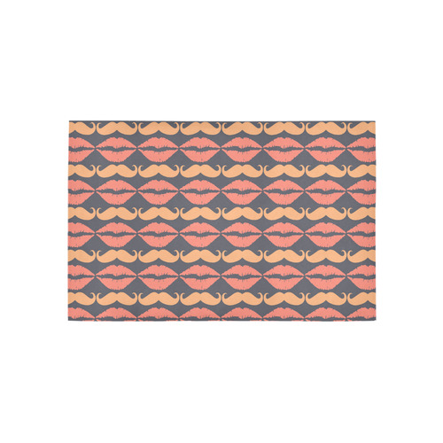 Orange Charcoal Hipster Mustache and Lips Area Rug 5'x3'3''