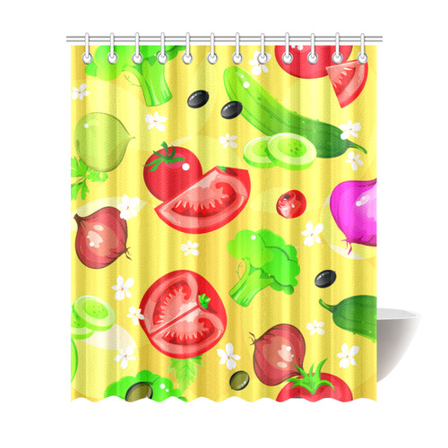 Vegetables Tomatoes Olives Cucumbers Onions Shower Curtain 72"x84"