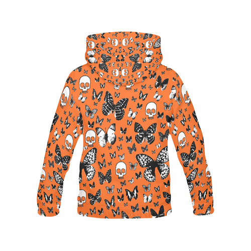 Skulls & Butterflies on Orange All Over Print Hoodie for Men (USA Size) (Model H13)