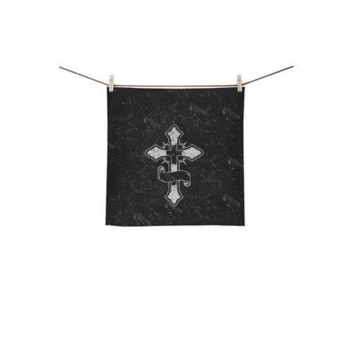 Distressed Cross Gothic Print Square Towel 13“x13”