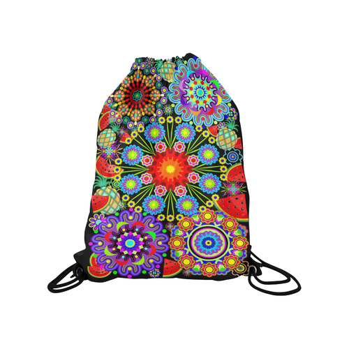 Mandalas and Exotic Fruits Pattern Medium Drawstring Bag Model 1604 (Twin Sides) 13.8"(W) * 18.1"(H)