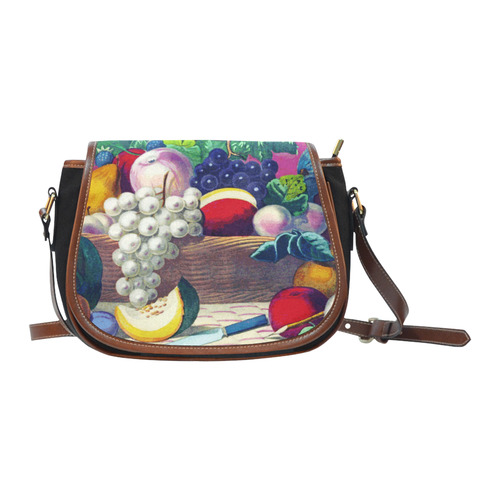 Vintage Fruit Melon Pear Grape Floral Saddle Bag/Small (Model 1649)(Flap Customization)