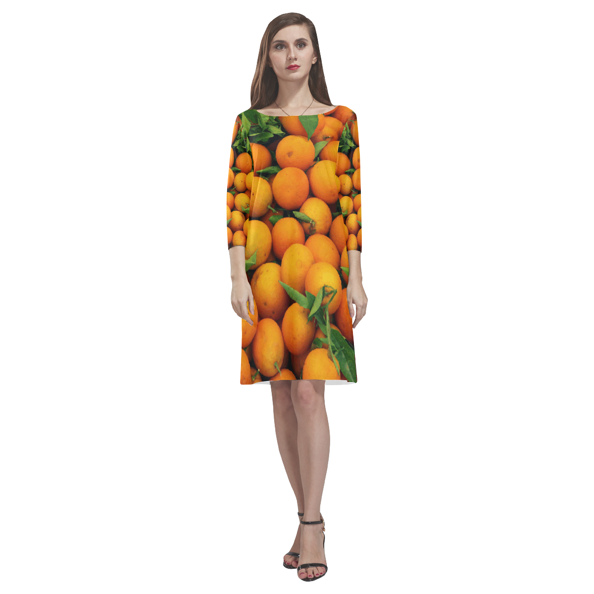 Oranges Fruit Rhea Loose Round Neck Dress(Model D22) ID D1422367