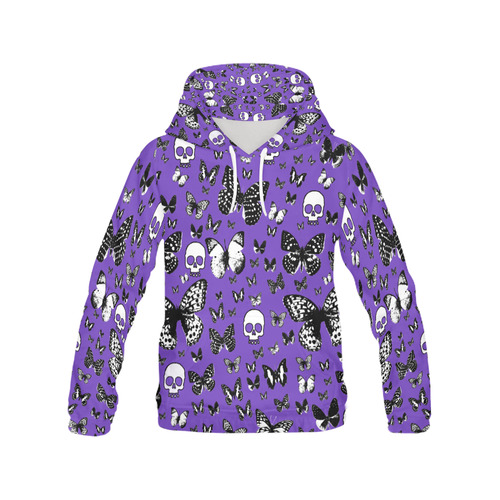 Skulls & Butterflies on Purple All Over Print Hoodie for Men (USA Size) (Model H13)
