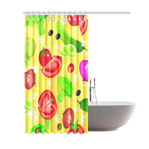 Vegetables Tomatoes Olives Cucumbers Onions Shower Curtain 69"x84"