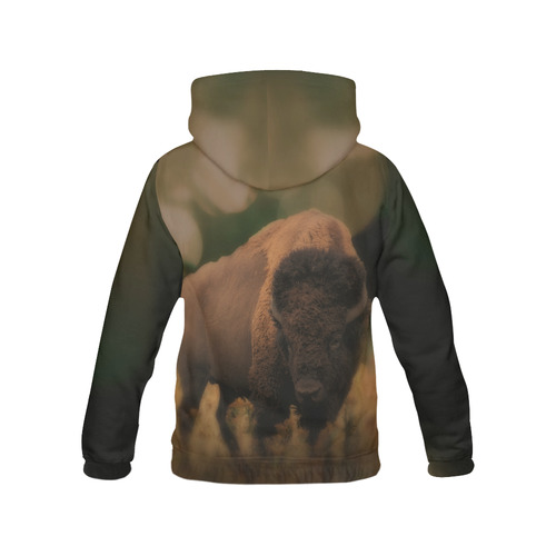 Awesome Powerfull Bison In Wildlife All Over Print Hoodie for Women (USA Size) (Model H13)