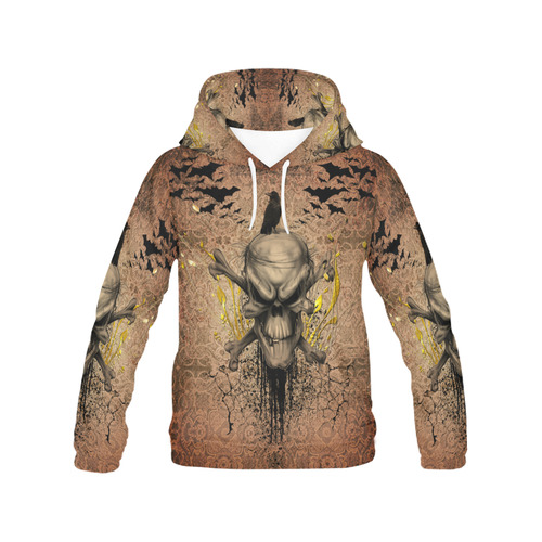 The scary skull with crow All Over Print Hoodie for Women (USA Size) (Model H13)