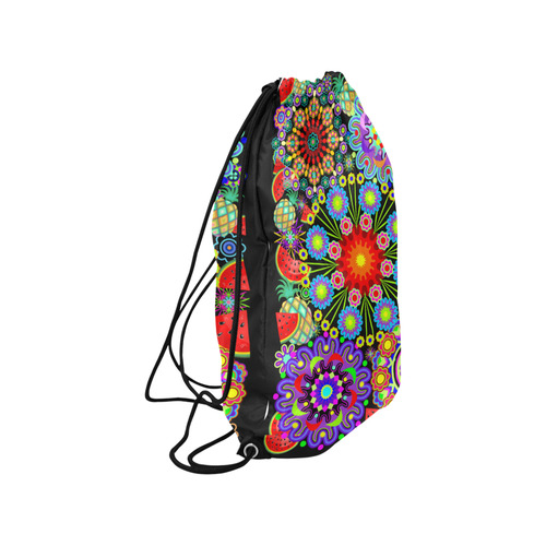 Mandalas and Exotic Fruits Pattern Medium Drawstring Bag Model 1604 (Twin Sides) 13.8"(W) * 18.1"(H)