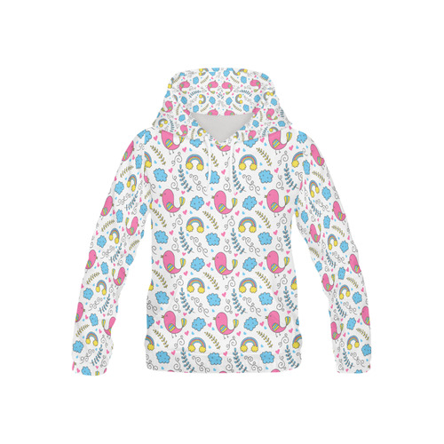 Cute Birds rainbows and flowers All Over Print Hoodie for Kid (USA Size) (Model H13)