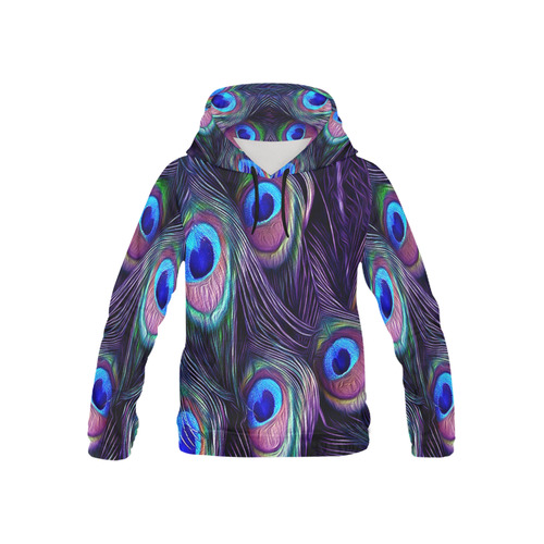 Peacock Feather All Over Print Hoodie for Kid (USA Size) (Model H13)