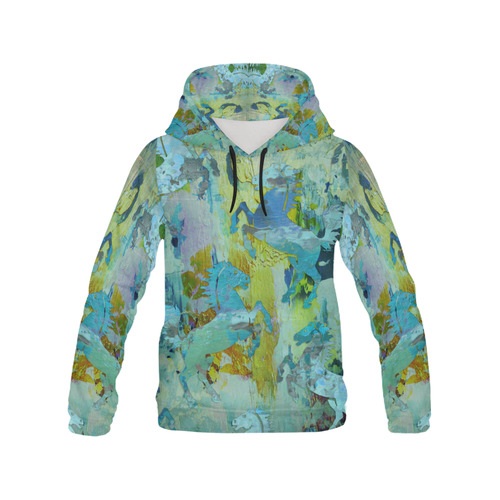 Rearing Horses grunge style painting All Over Print Hoodie for Women (USA Size) (Model H13)