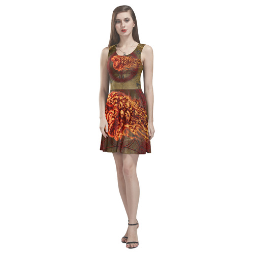 Awesome, creepy flyings skulls Thea Sleeveless Skater Dress(Model D19)