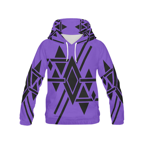 Black Geometric Art Stripes Triangles Rhombuses All Over Print Hoodie for Women (USA Size) (Model H13)